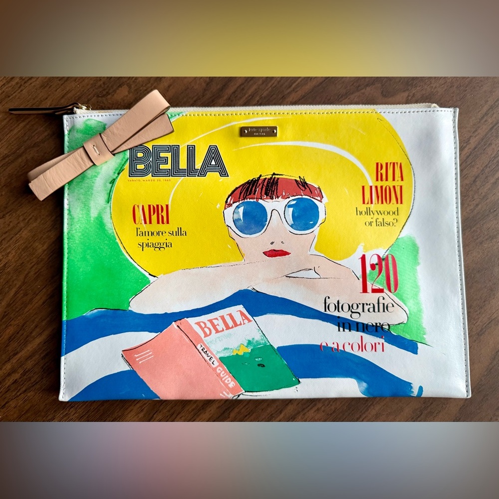NEW kate spade via lemoni bella bruno grizzo magazine large clutch pouch bag